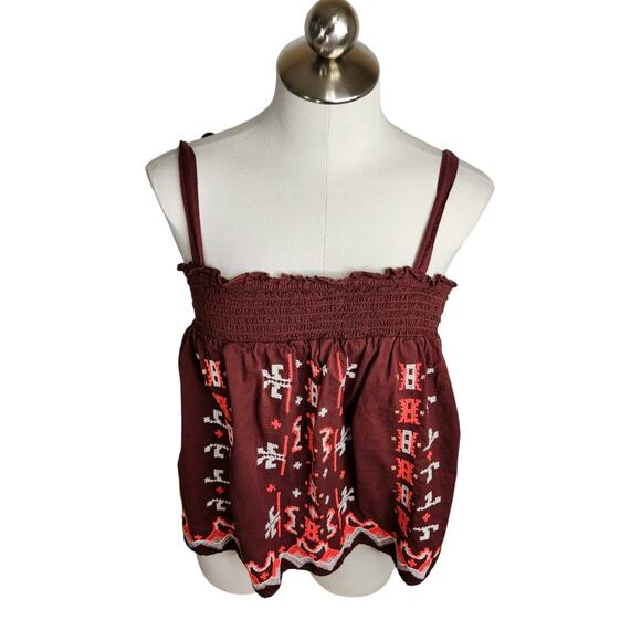 Anthropologie Aliza Embroidered Swing Tank Womens Medium Brown - Picture 2 of 10